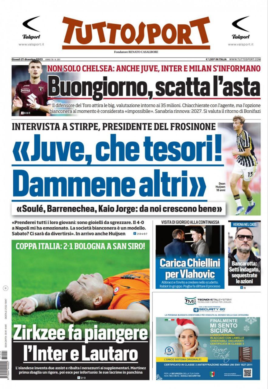 Rassegna Stampa Juve Prime Pagine Quotidiani 21 Dicembre