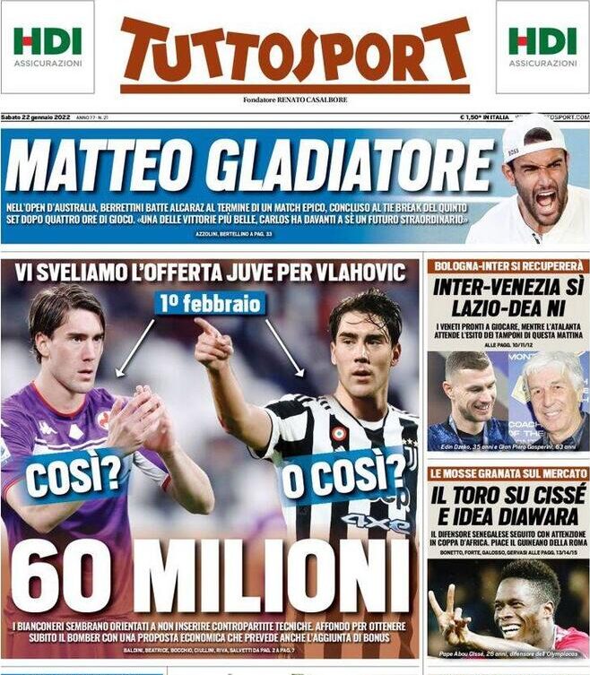 Tuttosport 22 gennaio 2022 e1642808326467