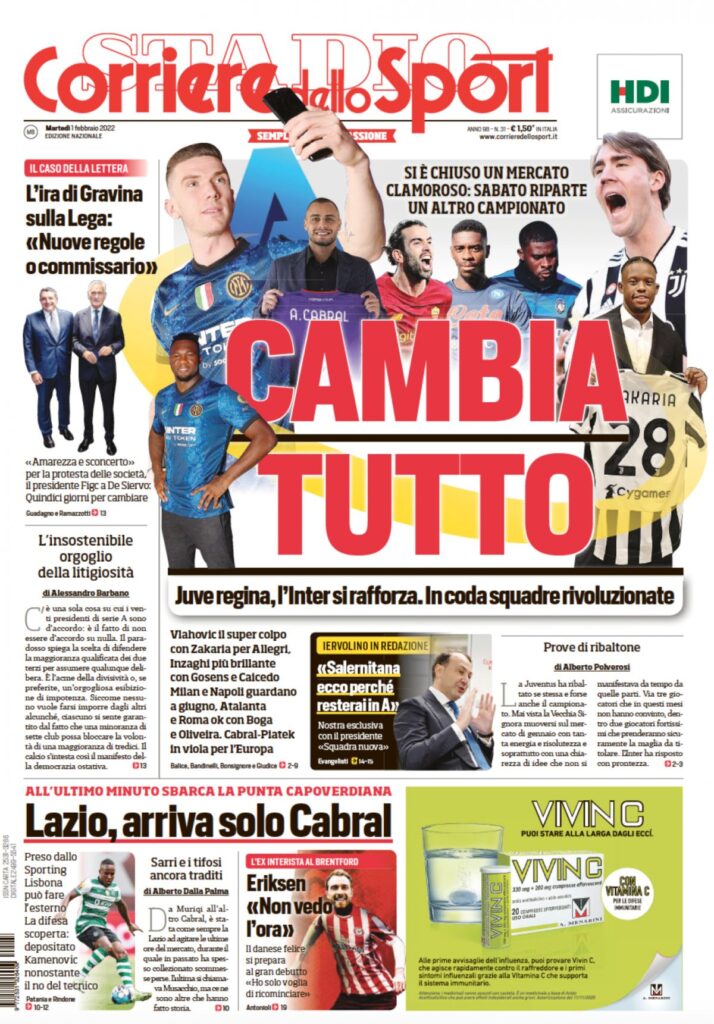 corriere dello sport 1 febbraio 2022