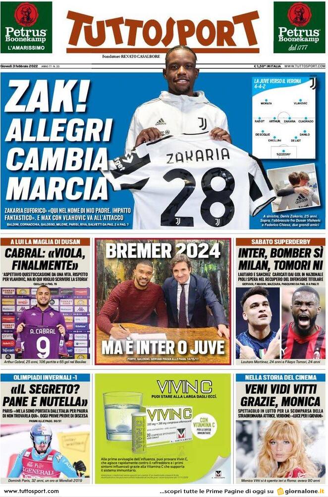 tuttosport 3 febbraio 2022jpg