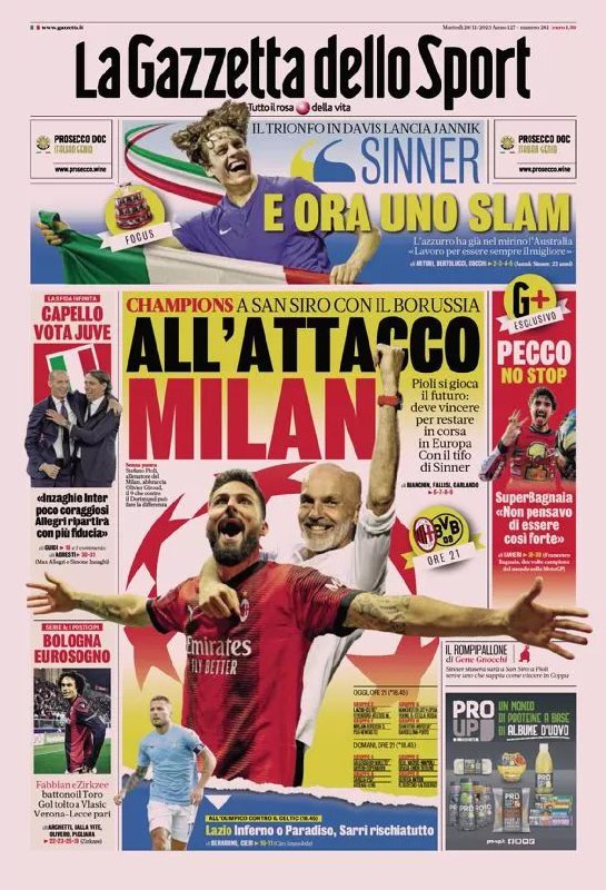 Le Prime Pagine Sportive Internazionali – 28 novembre