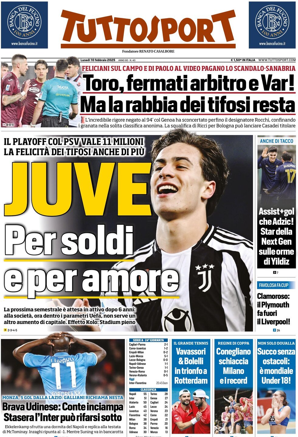 Rassegna stampa Juve: prime pagine quotidiani – 10 febbraio