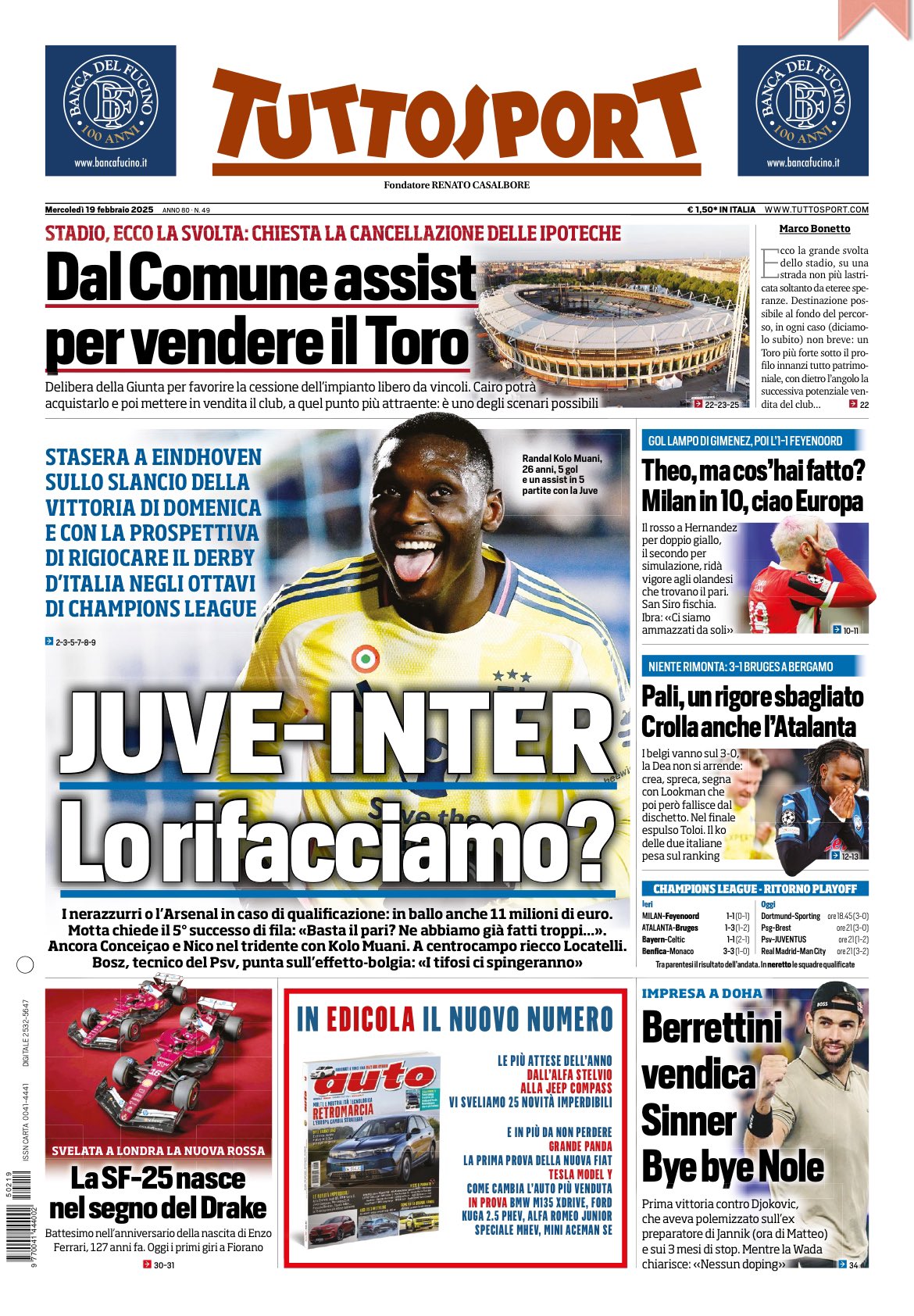 Rassegna stampa Juve: prime pagine quotidiani – 19 febbraio