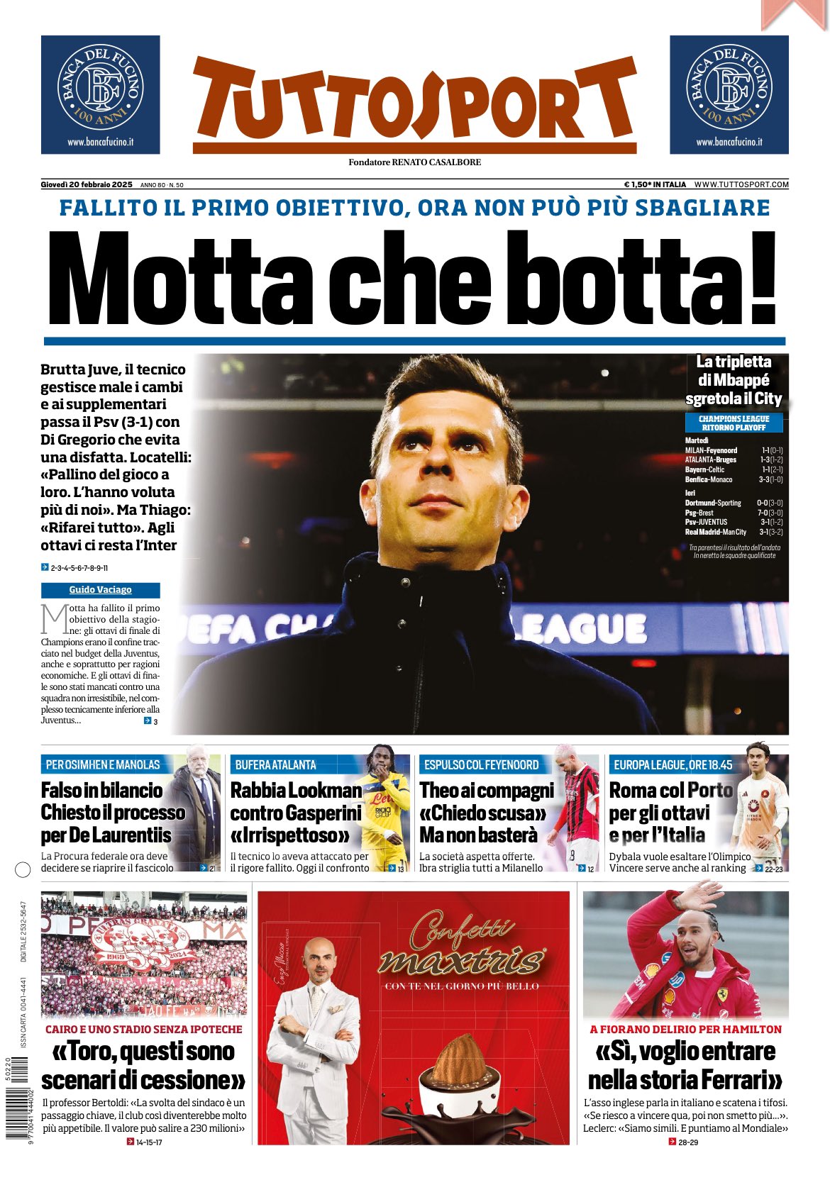 Rassegna stampa Juve: prime pagine quotidiani – 20 febbraio